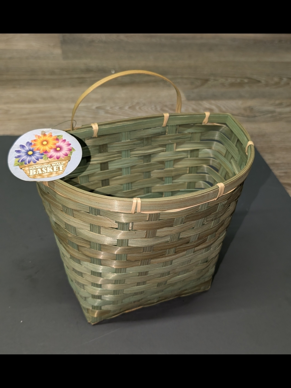 Boho Bamboo Wall Pocket Basket Hanging Planter Green Woven Wood Farmhouse NWT